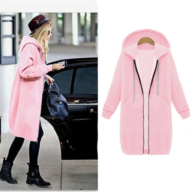 Casual Long Zipper Hooded Jacket