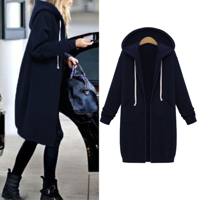 Casual Long Zipper Hooded Jacket