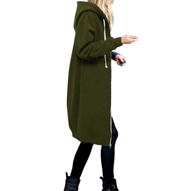 Casual Long Zipper Hooded Jacket