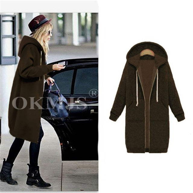 Casual Long Zipper Hooded Jacket