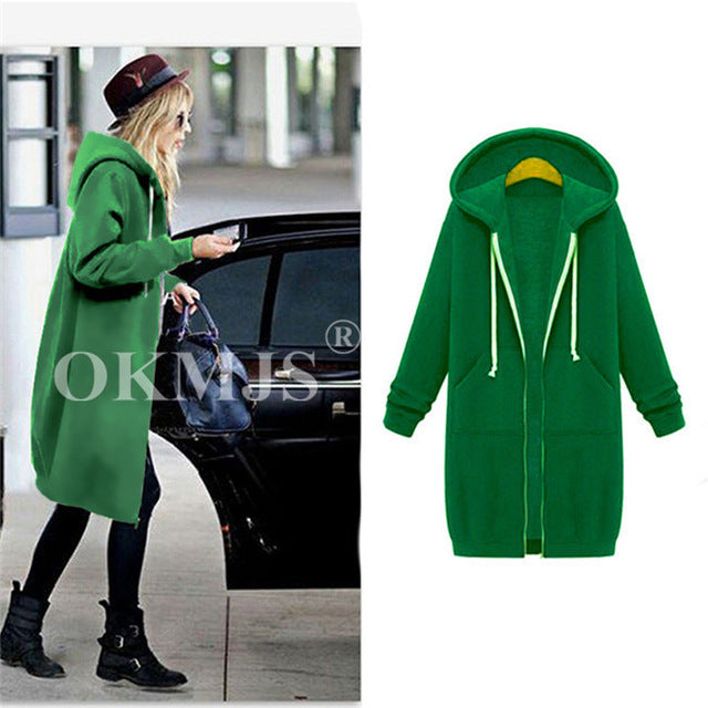 Casual Long Zipper Hooded Jacket