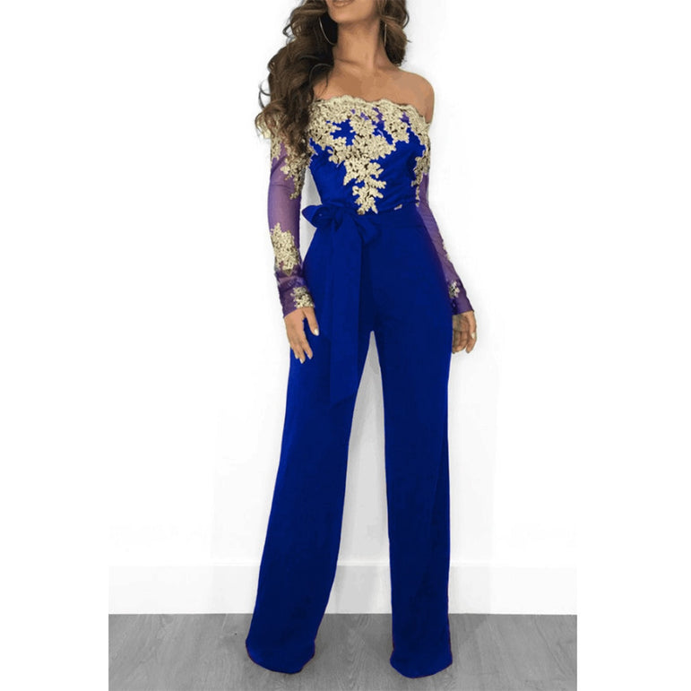 Off Shoulder Appliques Lace Women Jumpsuit