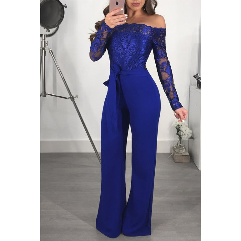 Off Shoulder Appliques Lace Women Jumpsuit