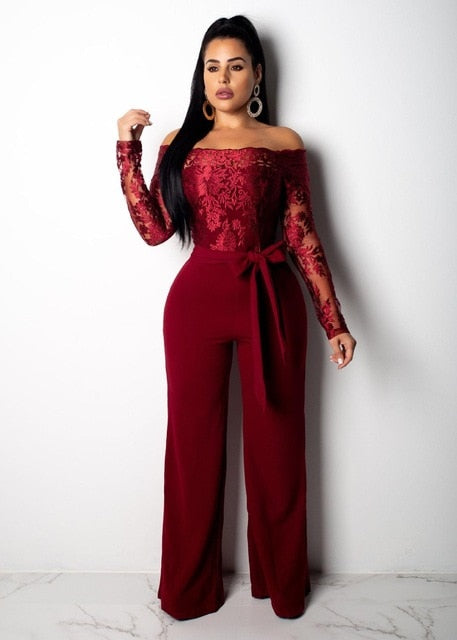 Off Shoulder Appliques Lace Women Jumpsuit