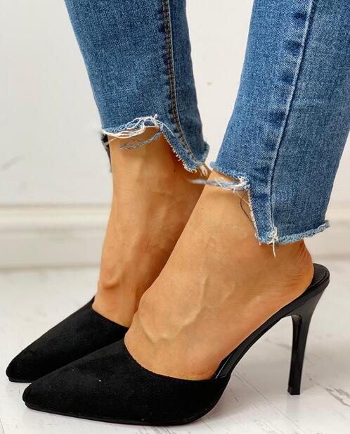 Casual Point Toe Buckle Strap Square Heel