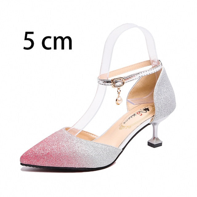 Elegant Glitter Shinning Ankle Strap Wedding pumps