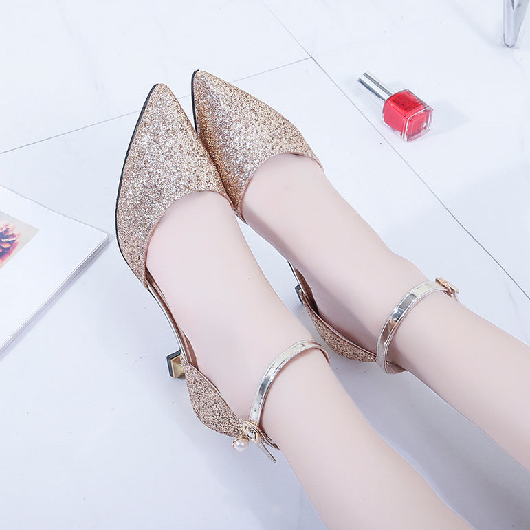 Elegant Glitter Shinning Ankle Strap Wedding pumps