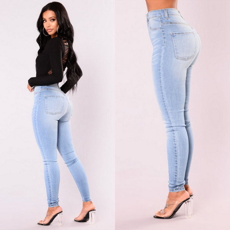 High Waist Stretch Denim Skinny Pants