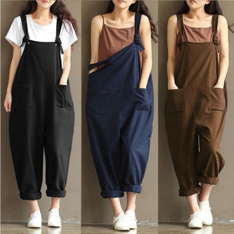 Casual Strap Women Harem Loose Solid Jumpsuit