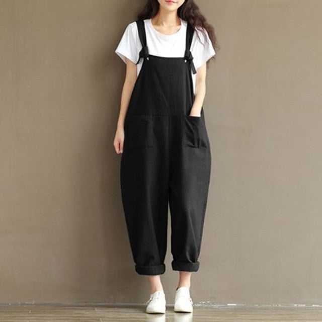 Casual Strap Women Harem Loose Solid Jumpsuit