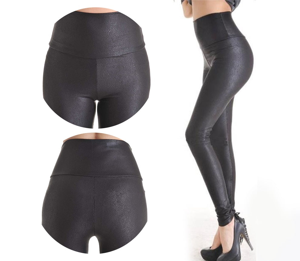 High Waist Faux Leather Stretch Leggings