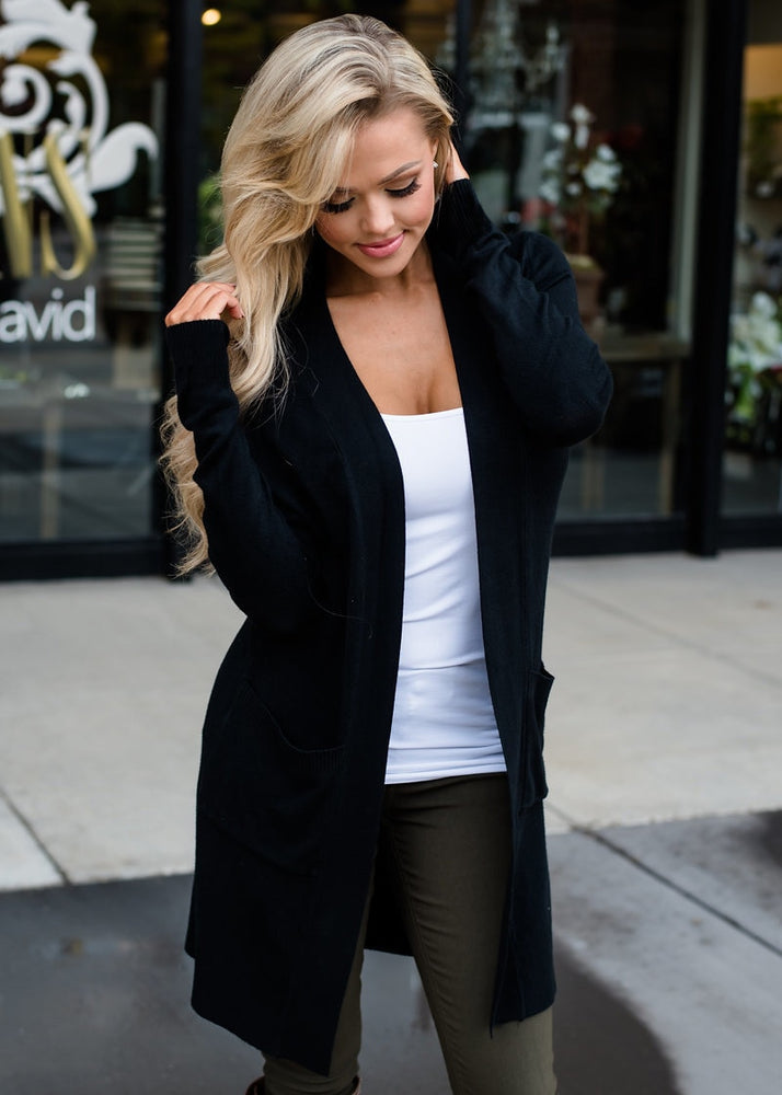 Elegant Pocket Cardigan Women Long Sleeve Jacket