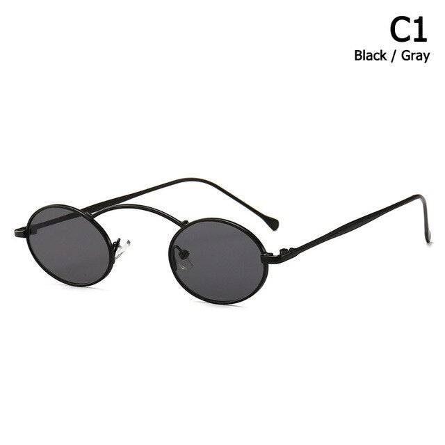 Vintage Style Slim Metal Oval Frame Sunglasses