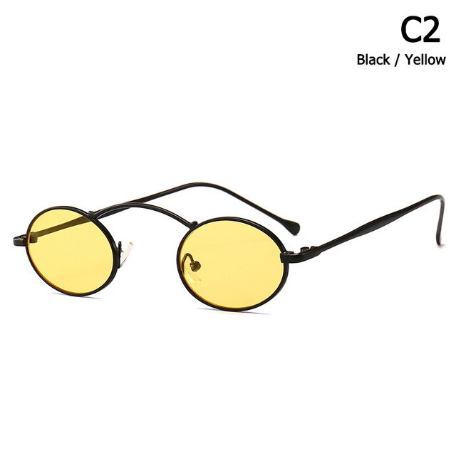 Vintage Style Slim Metal Oval Frame Sunglasses