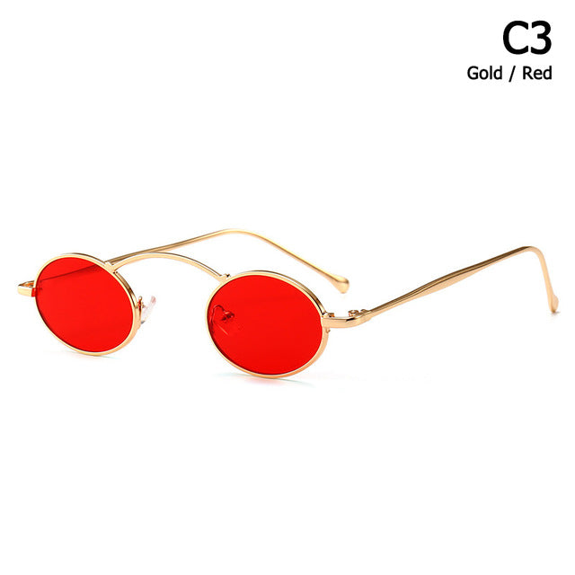 Vintage Style Slim Metal Oval Frame Sunglasses