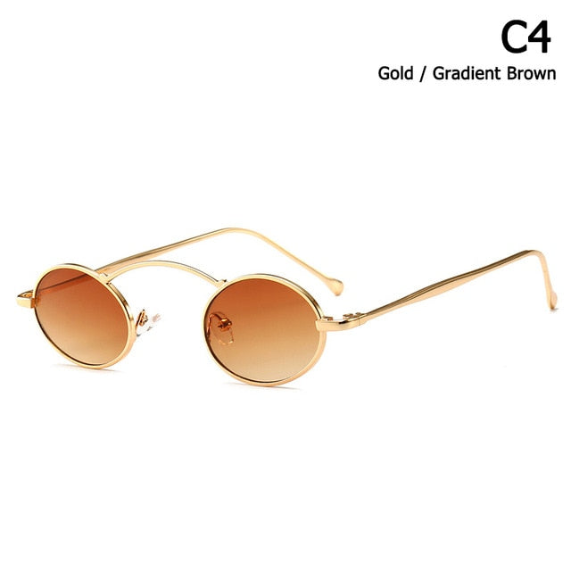 Vintage Style Slim Metal Oval Frame Sunglasses