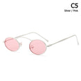 Vintage Style Slim Metal Oval Frame Sunglasses