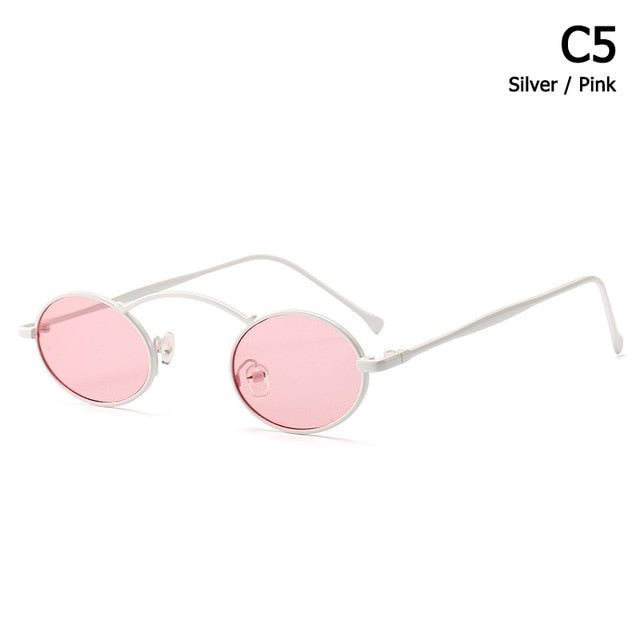 Vintage Style Slim Metal Oval Frame Sunglasses