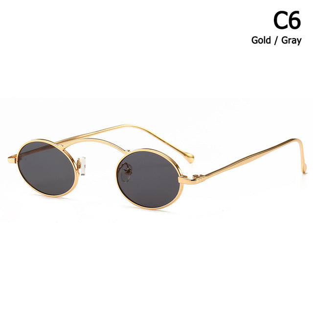 Vintage Style Slim Metal Oval Frame Sunglasses