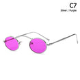 Vintage Style Slim Metal Oval Frame Sunglasses