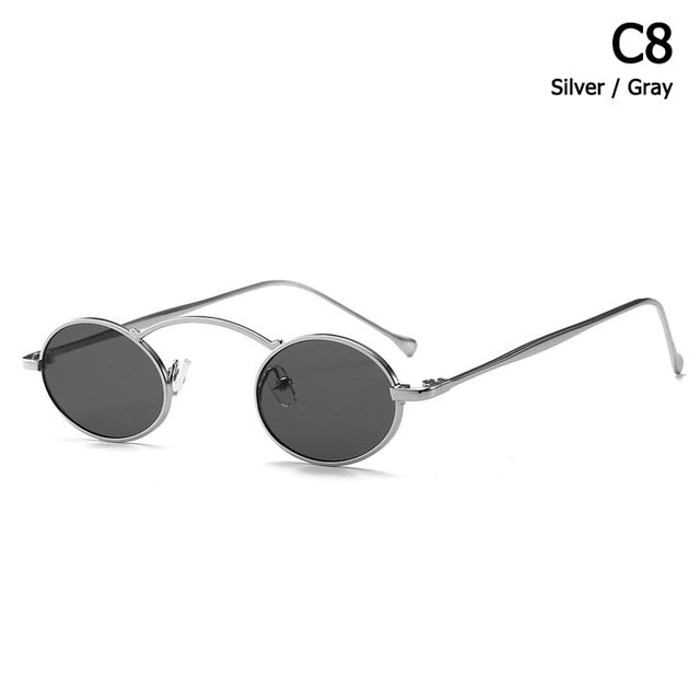 Vintage Style Slim Metal Oval Frame Sunglasses