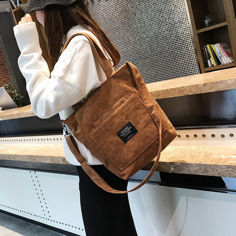 Luxury Corduroy Zipper Shoulder Handbags