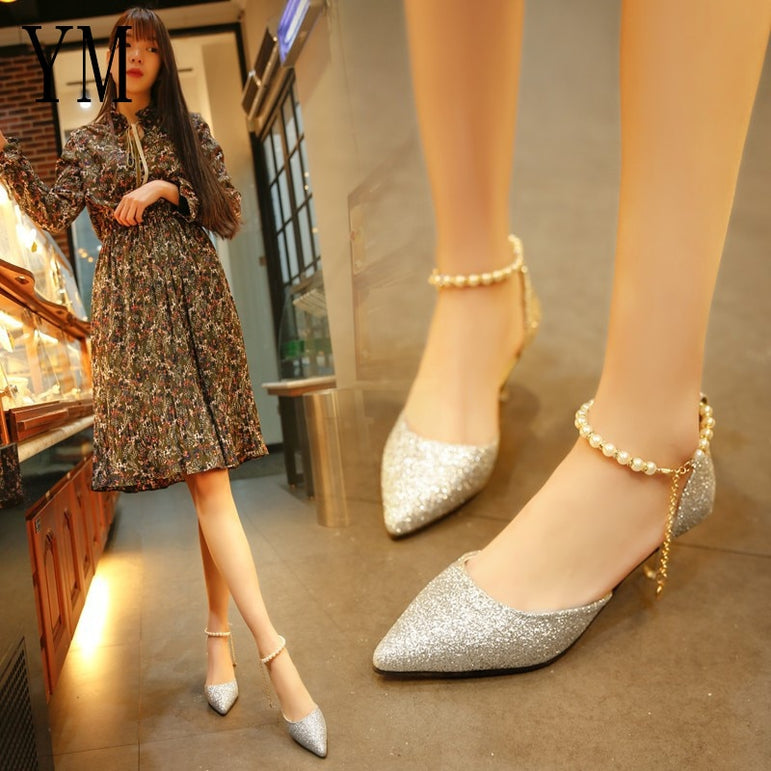 Thin Breathable Pointed toe Pearl High Heels