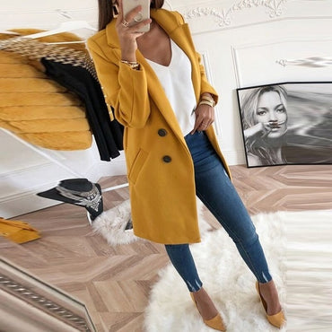 Elegant Long Sleeve Winter Woollen Coat Jacket