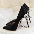 Elegant Metal Carved Silk High Heel Women Pumps