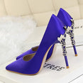 Elegant Metal Carved Silk High Heel Women Pumps