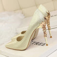 Elegant Metal Carved Silk High Heel Women Pumps