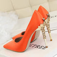 Elegant Metal Carved Silk High Heel Women Pumps