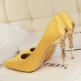 Elegant Metal Carved Silk High Heel Women Pumps