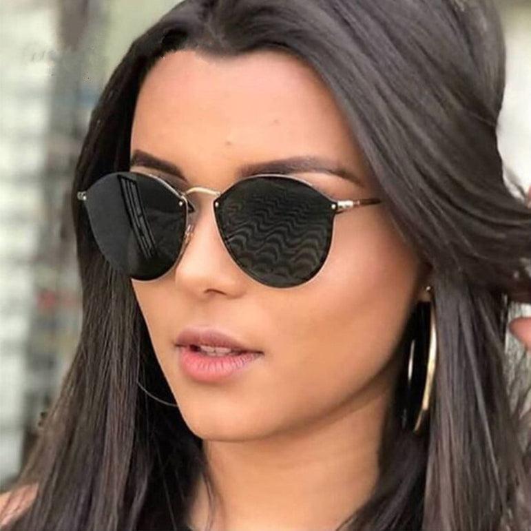 Luxury Coating Mirror Cat Eye Retro Rimless Sunglasses