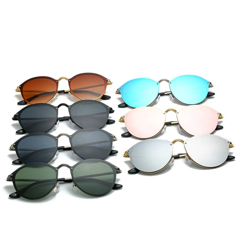 Luxury Coating Mirror Cat Eye Retro Rimless Sunglasses