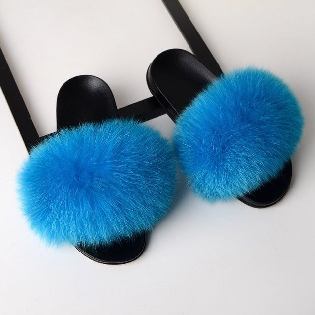 Luxury Real Fox Furry Fur Slippers