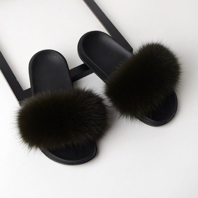 Luxury Real Fox Furry Fur Slippers