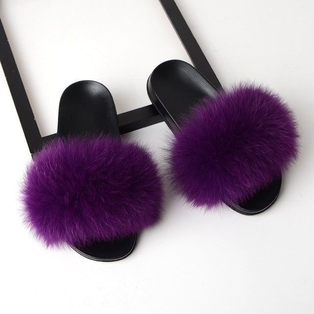 Luxury Real Fox Furry Fur Slippers