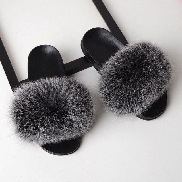 Luxury Real Fox Furry Fur Slippers