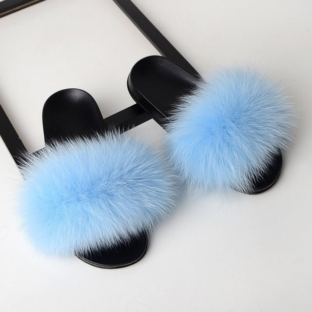 Luxury Real Fox Furry Fur Slippers