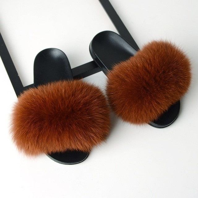 Luxury Real Fox Furry Fur Slippers