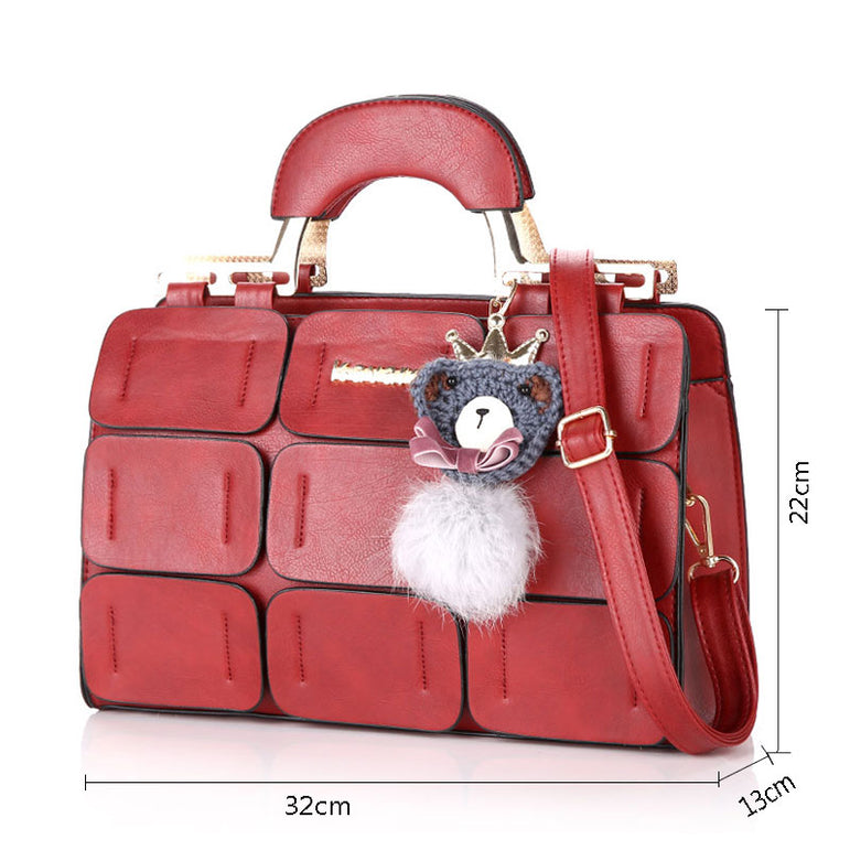 Leather Shoulder Women suture Boston Handbag