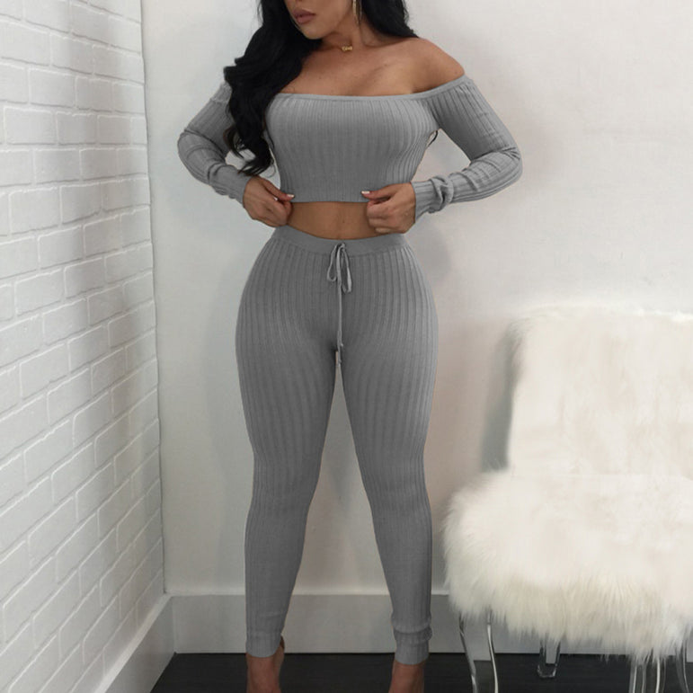 Off Shoulder Women Long Sleeve Bodycon Tracksuit