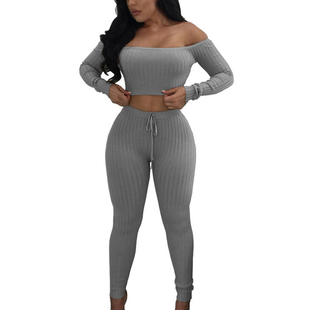 Off Shoulder Women Long Sleeve Bodycon Tracksuit