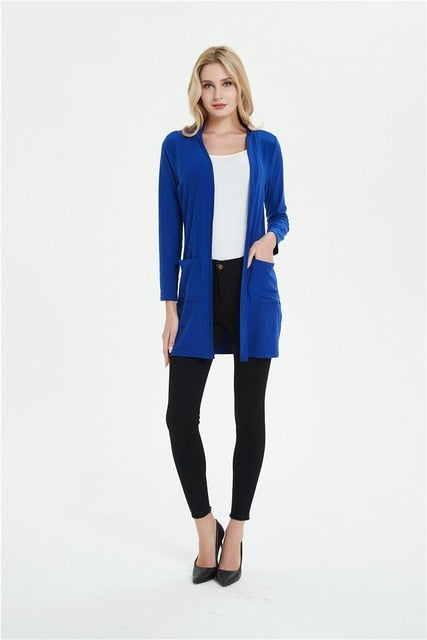 Elegant Pocket Cardigan Women Long Sleeve Jacket