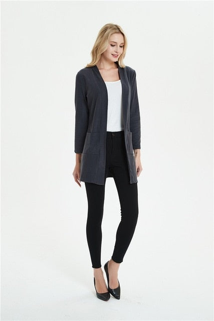 Elegant Pocket Cardigan Women Long Sleeve Jacket