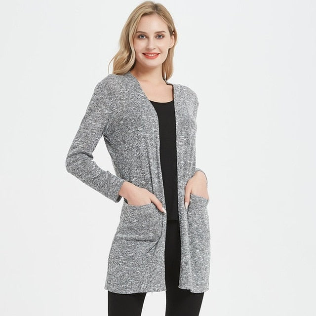 Elegant Pocket Cardigan Women Long Sleeve Jacket