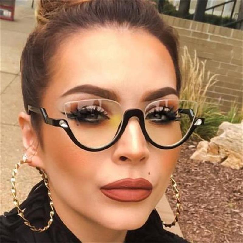 Clear Lens Vintage Half Frame Cat Eye Shades Sunglasses