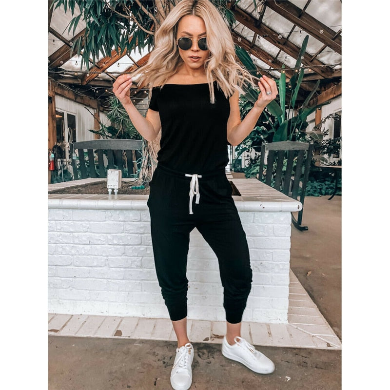 High Waist Off Shoulder Short Sleeve Women Clubwear Jumpsuit