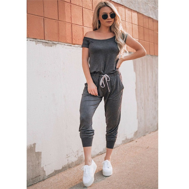 High Waist Off Shoulder Short Sleeve Women Clubwear Jumpsuit